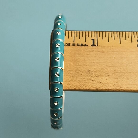 NORDSTROM Sequin Enamel Hinge Bangle Bracelet Clamper Turquoise Silver Tone - Picture 5 of 7